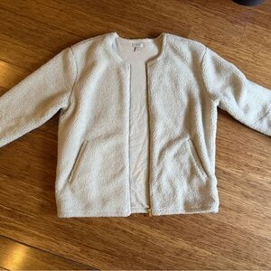 J Crew Light Sherpa Jacket with gold zip